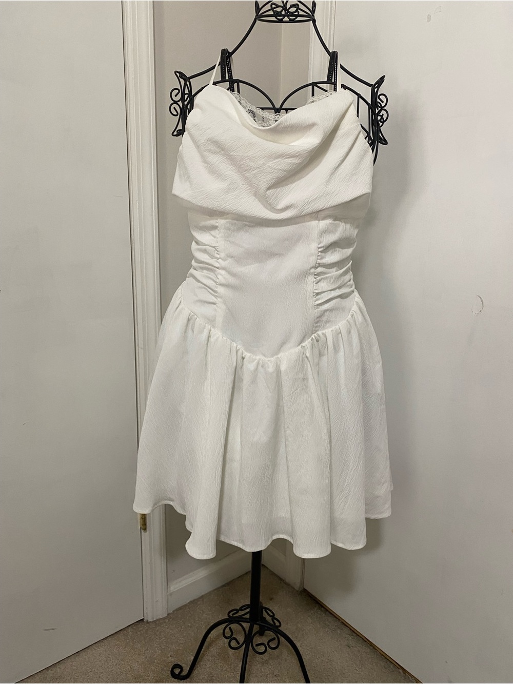 SHEIN Womens L White Corset Mini Dress Lace Trim Drop Waist Coquette